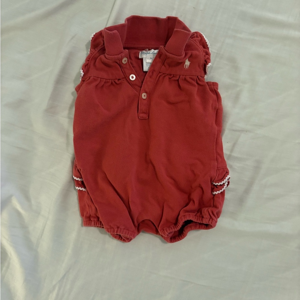 Ralph Lauren Red Baby Romper with Embroidered Logo